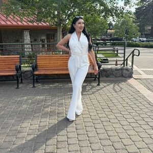 White Sleeveless Double-Breasted Jumpsuit for Women